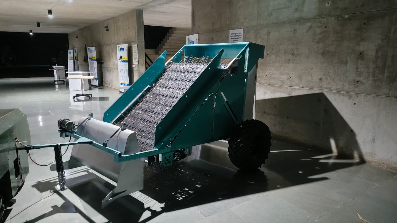 Sandster beach-cleaning conveyor attachment in the workshop