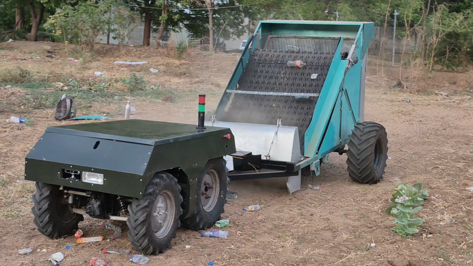 Agrover towing the Sandster attachment during a ground trial